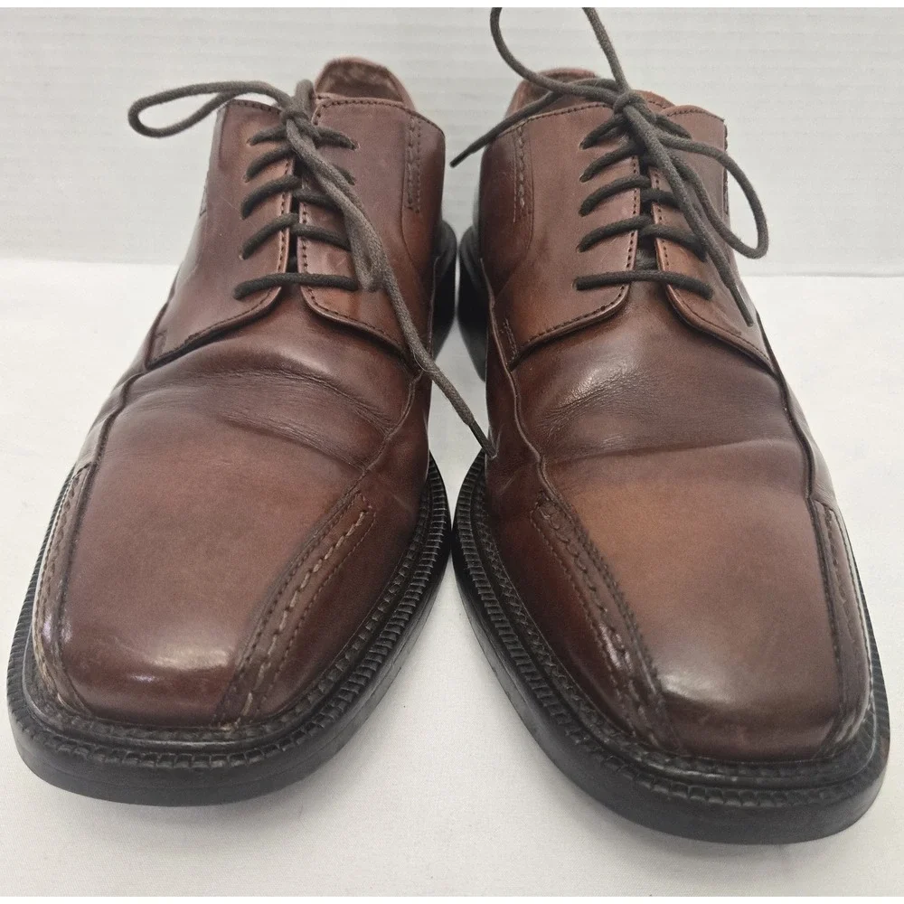 Johnston & Murphy Mens 8 M Brown Leather Oxford Dress Shoes Made In Italy GUC